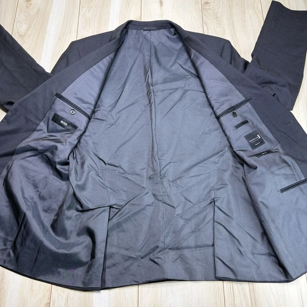 Hugo Boss Men's Super 120 100% Wool Birdseye Suit Gray Size 42R 36x32 - Picture 5 of 16